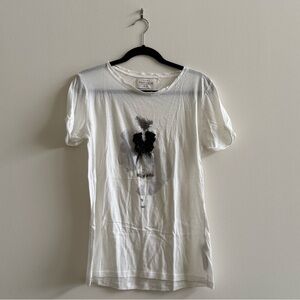 Zara White Short Sleeve Shirt with Painting of Girl